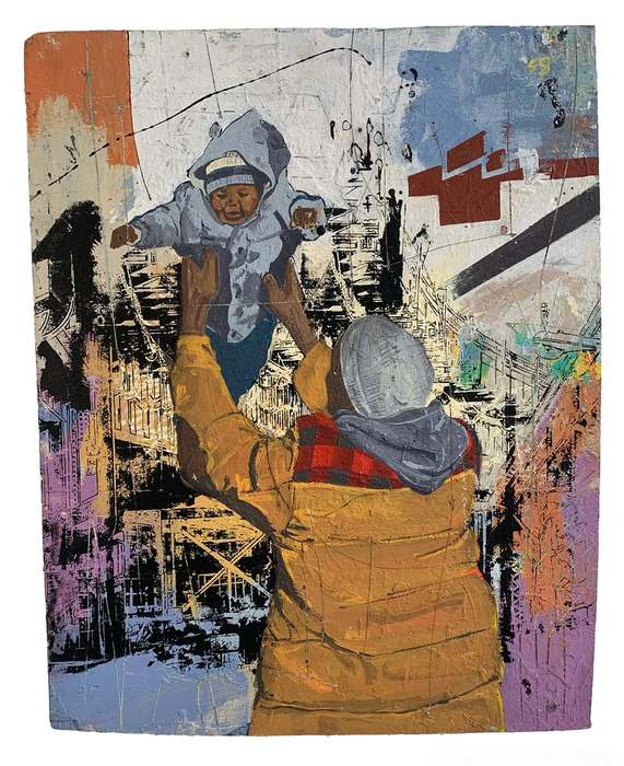 Lifted, 2019, by Bobby K. Hill. Mixed media, paint on repurposed wood.