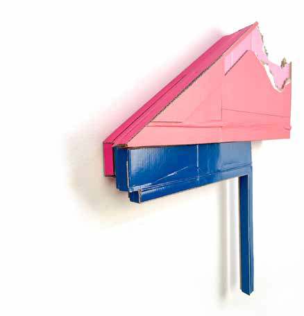 However Away by Ryan Sarah Murphy: pink and blue cardboard relief with a long blue arm