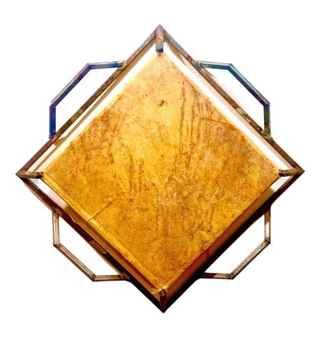 Pressure Cap – Number: JuneTeen, 2025, by Coby Kennedy. Ballistic grade Kevlar®, steel, rust, resin, fiberglass.