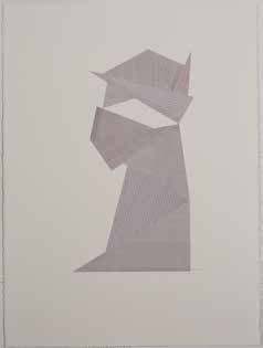Warrior, 2016, by Rachel Hornaday. Collage, printed envelopes, Rives BFK paper.