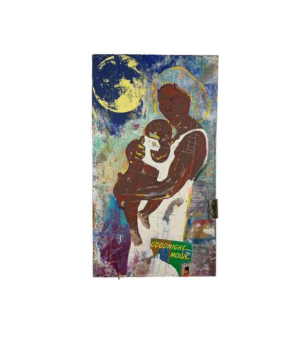 Good Night Moon, 2019, by Bobby K. Hill. Mixed media, paint on repurposed wood.