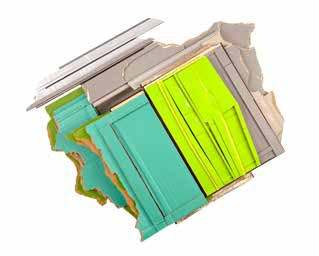 Where-in, 2022, by Ryan Sarah Murphy. Found (unpainted) cardboard, cut book cover, foamcore.
