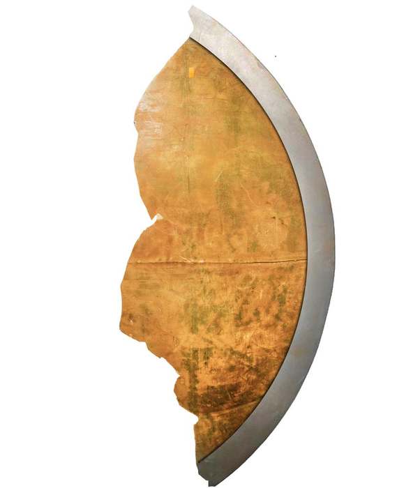 Accretion Collision, 2025, by Coby Kennedy. Ballistic grade Kevlar®, steel, rust, resin, fiberglass.